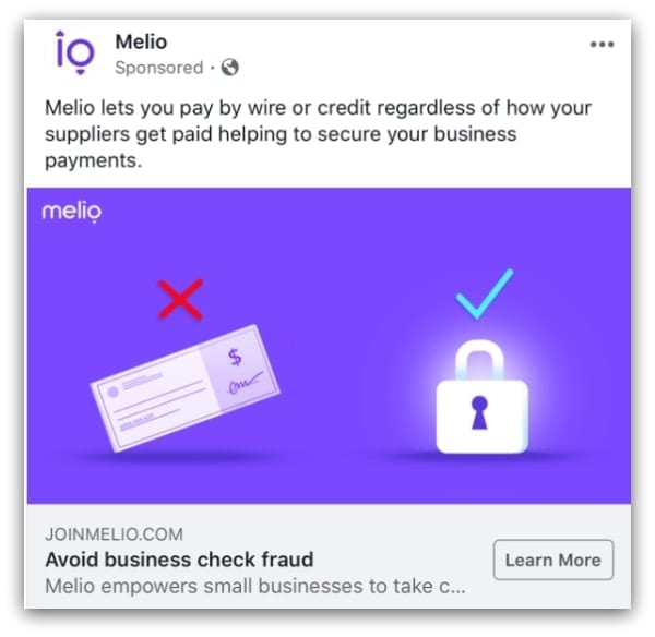 Melio Facebook ad